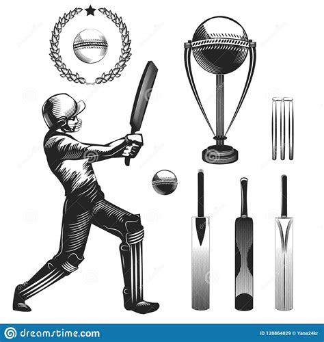 Vintage De Dessins Avec Le Cricket Illustration De Vecteur