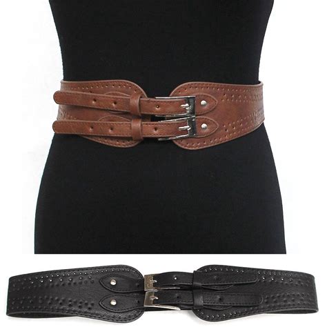 women elastic leather buckle hip waist wide belt stretch vintage western fashion wide leather