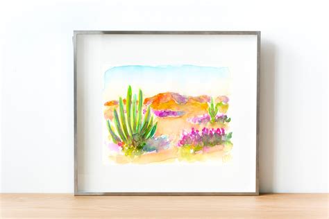 Southwest Desert Watercolor Print Arizona Landscape Sonoran Etsy