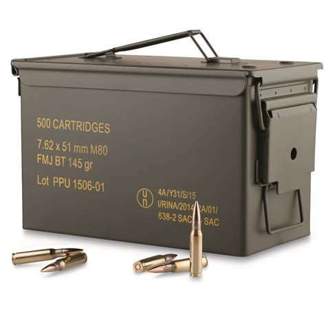 Ppu 762x51mm 308 Win Fmjbt 145 Grain 500 Rounds With Can