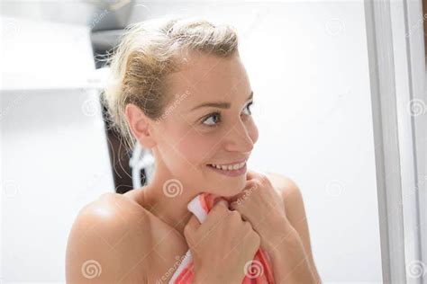 Shy Woman Coming Out Shower Stock Image Image Of Body Clean 196684787