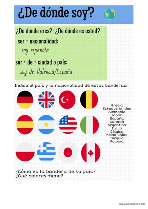 Países Y Nacionalidades Español Ele Hojas De Trabajo Pdf And Doc