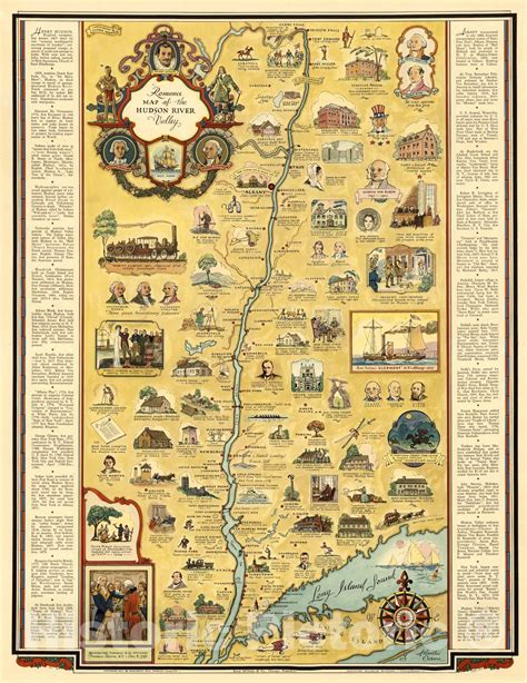 Historic Map Romance Map Of The Hudson River Valley 1937 Vintage