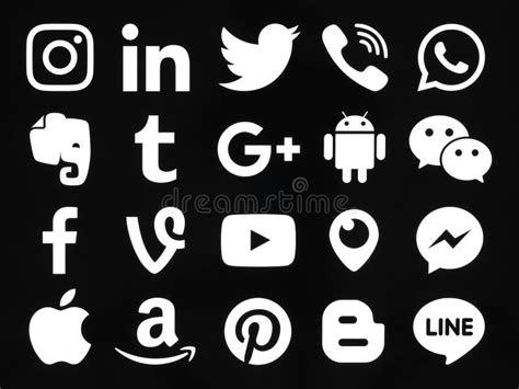 Collection Of Popular White Social Media Icons Editorial Photo Image