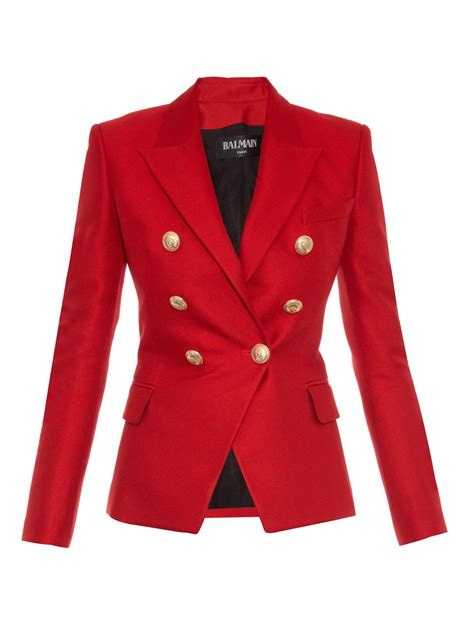 balmain double breasted blazer in red lyst