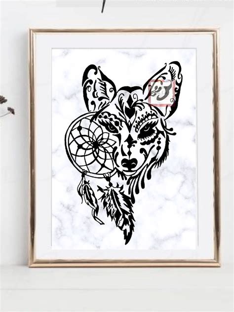 Wolf Dream Catcher Svg Files Instant Download Printable Boho