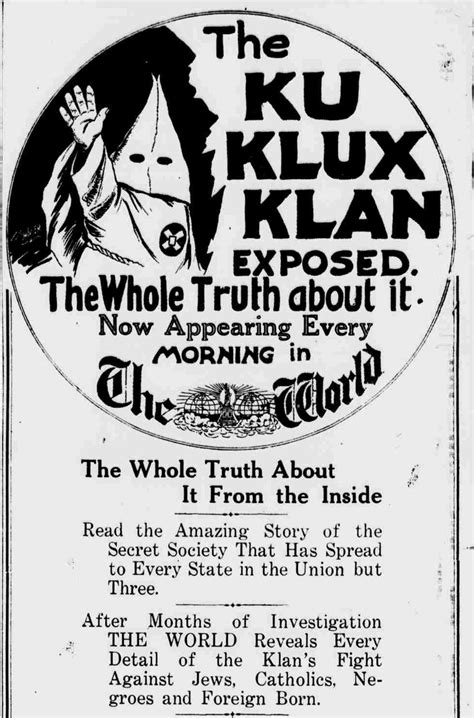 September 6th 1921 A New York City Daily Newspaper The New York World Began Its Exposé Of
