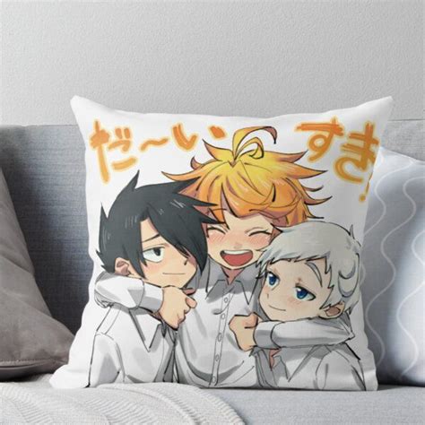 The Promised Neverland Cute Ray Emma And Norman Throw Pillow By Anna