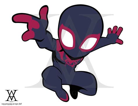 Spiderman Miles Morales Chibi Vector Clipart Instant Etsy