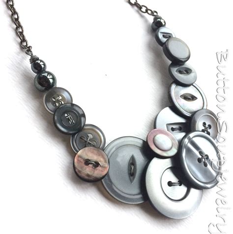 Big Pearly Gray Vintage Button Statement Necklace Mother Of Pearl By