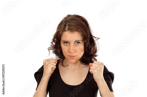 Young Women Is Very Angry And Clenched Her Fists Stock Photo And