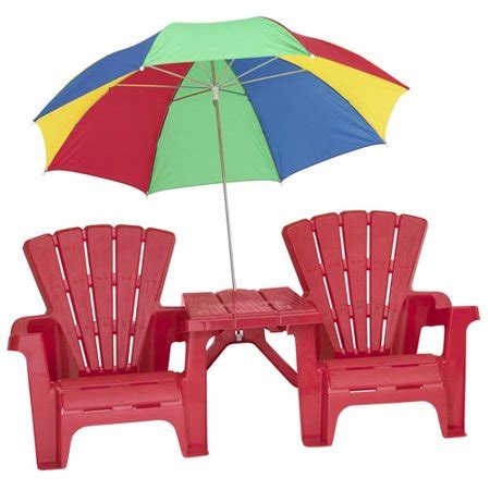 The kids adirondack chairs are usually built keeping in mind the safety and comfort of the kids and come in beautiful vibrant colors. Kids' Adirondack Chair and Table Set with Umbrella, Red ...