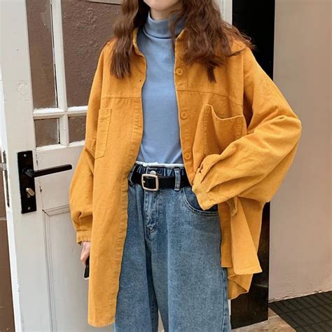 Yellow Corduroy Shirt Soft Grunge Aesthetic Outfit Boogzel