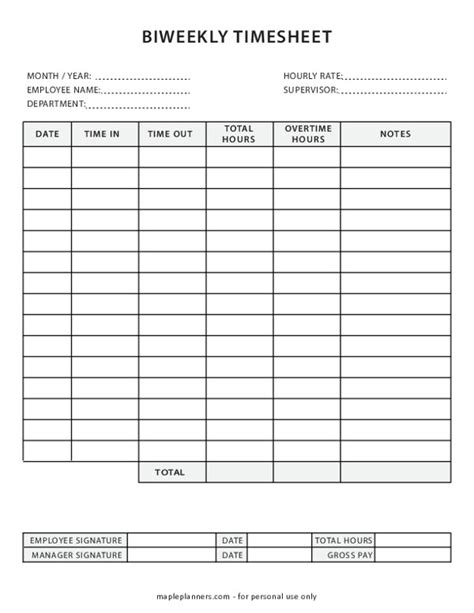 Biweekly Timesheet Template Employee Log Time Tracker