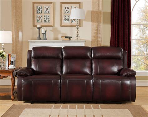 Amax Faraday Genuine Leather Power Recliner Red Brown Sofa Set 3p Power