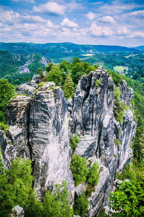 Bastei Rock Formation In Saxon Switzerland National Park Germany