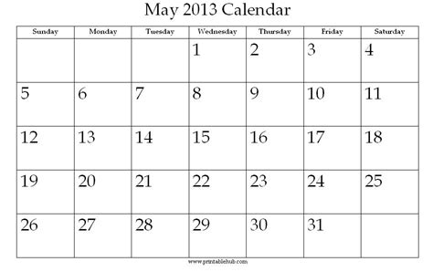 May 2013 Printable Calendar Printable Hub