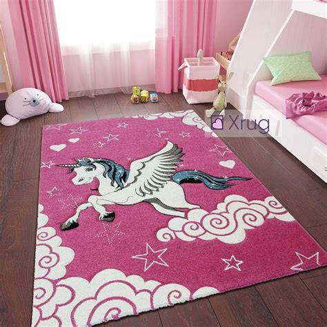 Super Saturday Kids Unicorn Rug For Girls Bedroom Thick Pink Nursery