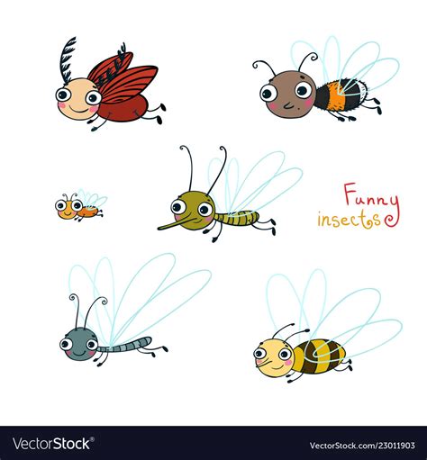 Funny Cartoon Insect Cartoon Set Royalty Free Vector Image