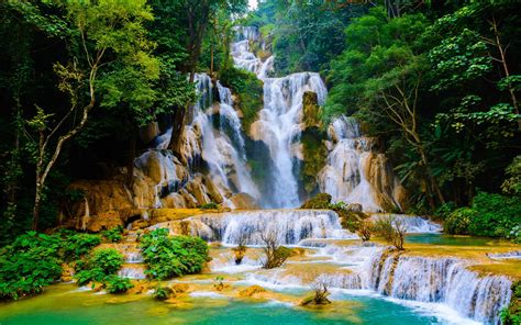 Kuang Si Falls Cascading Waterfall In Laos Known As Wat Kuang Si