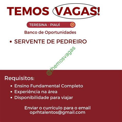 Servente De Pedreiro Teresina PI 01 Vaga S Themos Vagas