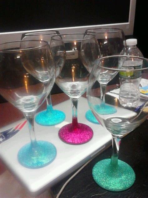 Bachelorette Party Favors Glitter Decorated Wine Glasses
