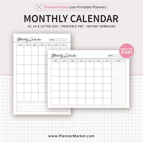 Paper Monthly Planner Monthly Overview Monthly Tracker Month At A