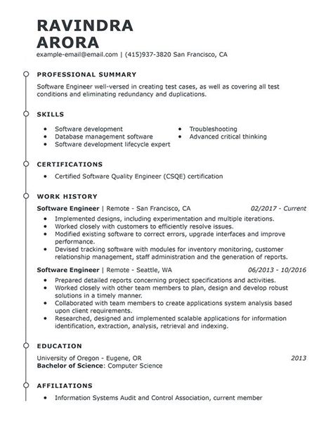 Highlight your civil engineering skills and achievements write a civil engineer resume summary or objective. Best Software Engineer Resume Example LiveCareer - Awesome ...