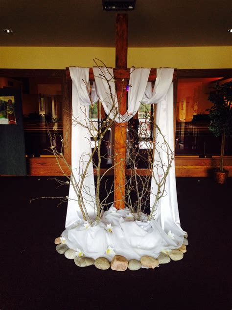 Easter Nice Use Of Cross Branches Rocks And Flowing Material