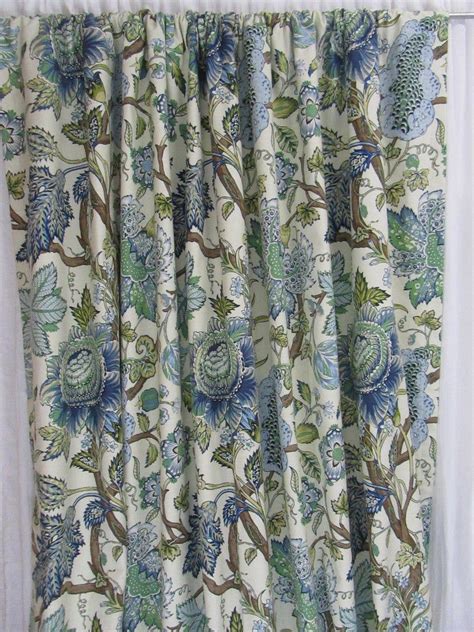 Blue Green Curtains Large Jacobean Floral Etsy Blue And Green