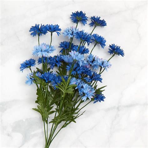 Blue Artificial Cornflower Bush Bushes Bouquets Floral Supplies