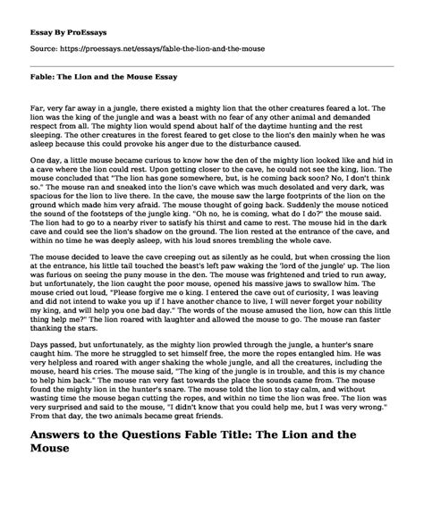 📚 Fable The Lion And The Mouse Free Essay Term Paper Example
