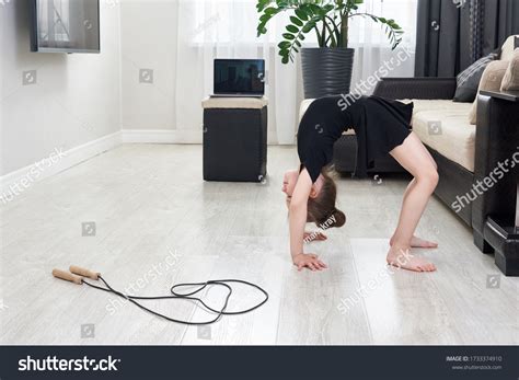Little Girl Doing Backbend Gymnastics Exercise Stock Photo 1733374910