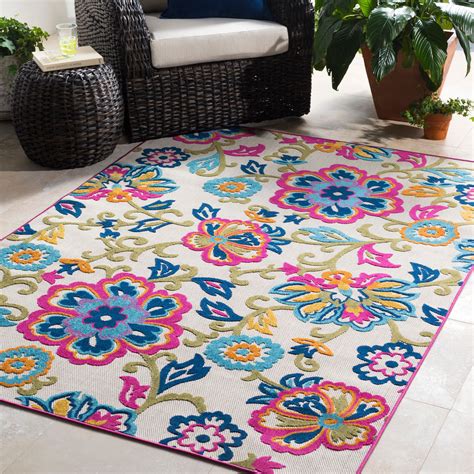 Surya Jolene Jol 1011 Bright Pink Outdoor Floral Rug From The Outdoor