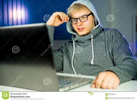 Hacker In A Hood Stock Image Image Of Table Coding