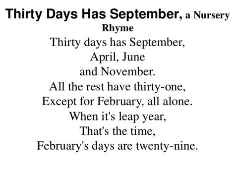 30 Days Hath September Poem Printable Printable Word Searches