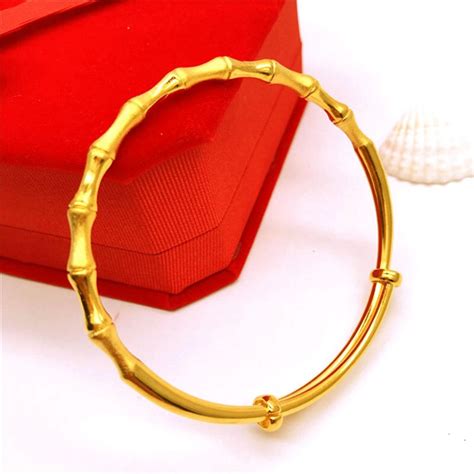 Bamboo Design Womens Bangle Adjustable Yellow Gold Filled Solid Fashion
