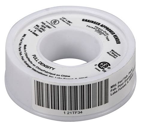 GRAINGER APPROVED Thread Sealant Tape PTFE 1 2 To 1 5sg 1 2 In Width
