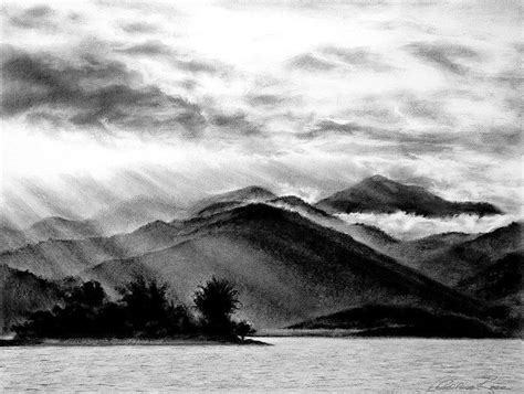 Out At Bay Rio Charcoal Landscape Charcoal Art Drawing Landscape