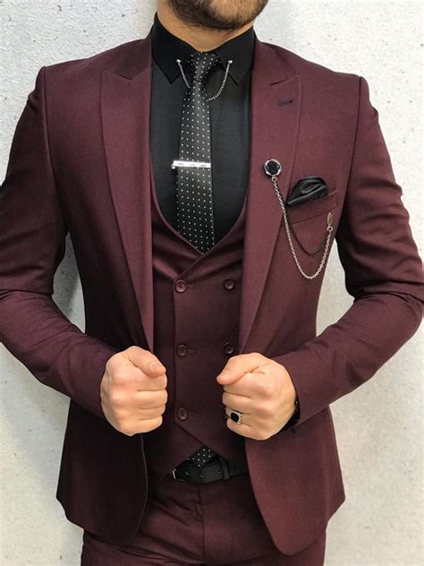 Buy Burgundy Slim Fit Suit By With Free Shipping
