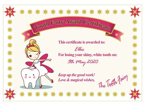 10 X Personalised Tooth Fairy Certificates Tooth Fairy Kit