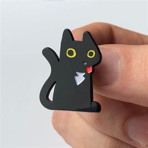 Pair Of Black Cat Enamel Pins Cute Cheeky Cat Pins Black Cat Etsy
