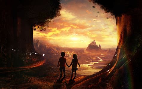 Check spelling or type a new query. Wallpaper : sunlight, mountains, digital art, fantasy art, sunset, children, artwork, glowing ...