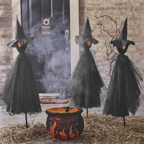 Set Of 3 Black Witch Stakes Country Door Halloween Outdoor