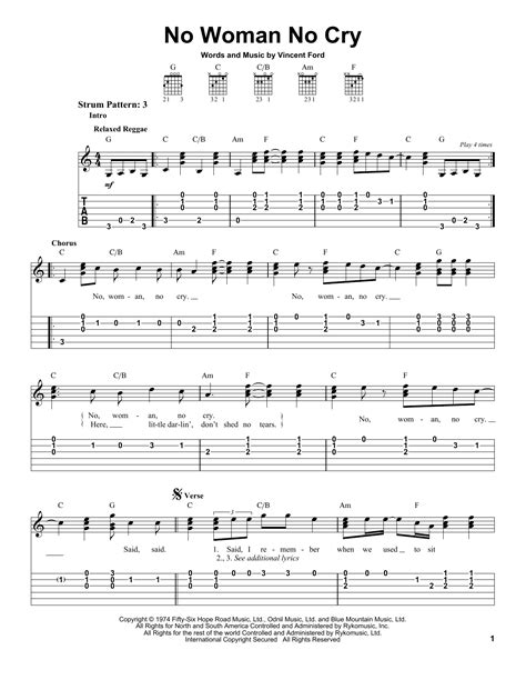 Bob marley аккорды всех песен для гитары. No Woman No Cry Sheet Music