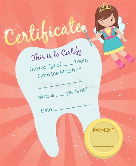 Vor dem zahn ziehen nur solche betäubungsmittel angewendet werden, die keine gefahr für das kind. Zahn-Feenempfangszertifikatschablone Vektor Abbildung ...