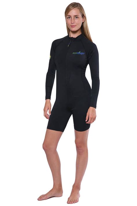 Women Sunsuit Bodysuit Long Sleeves Uv Protection Swimwear Upf50 Black Chlorine Resistant