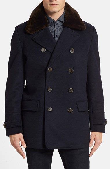 Vince Camuto Water Repellent Peacoat With Removable Shearling Collar