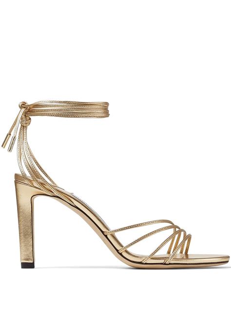 jimmy choo antia metallic leather ankle tie sandals in gold modesens