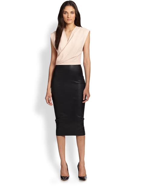 lyst robert rodriguez stretch leather pencil skirt in black